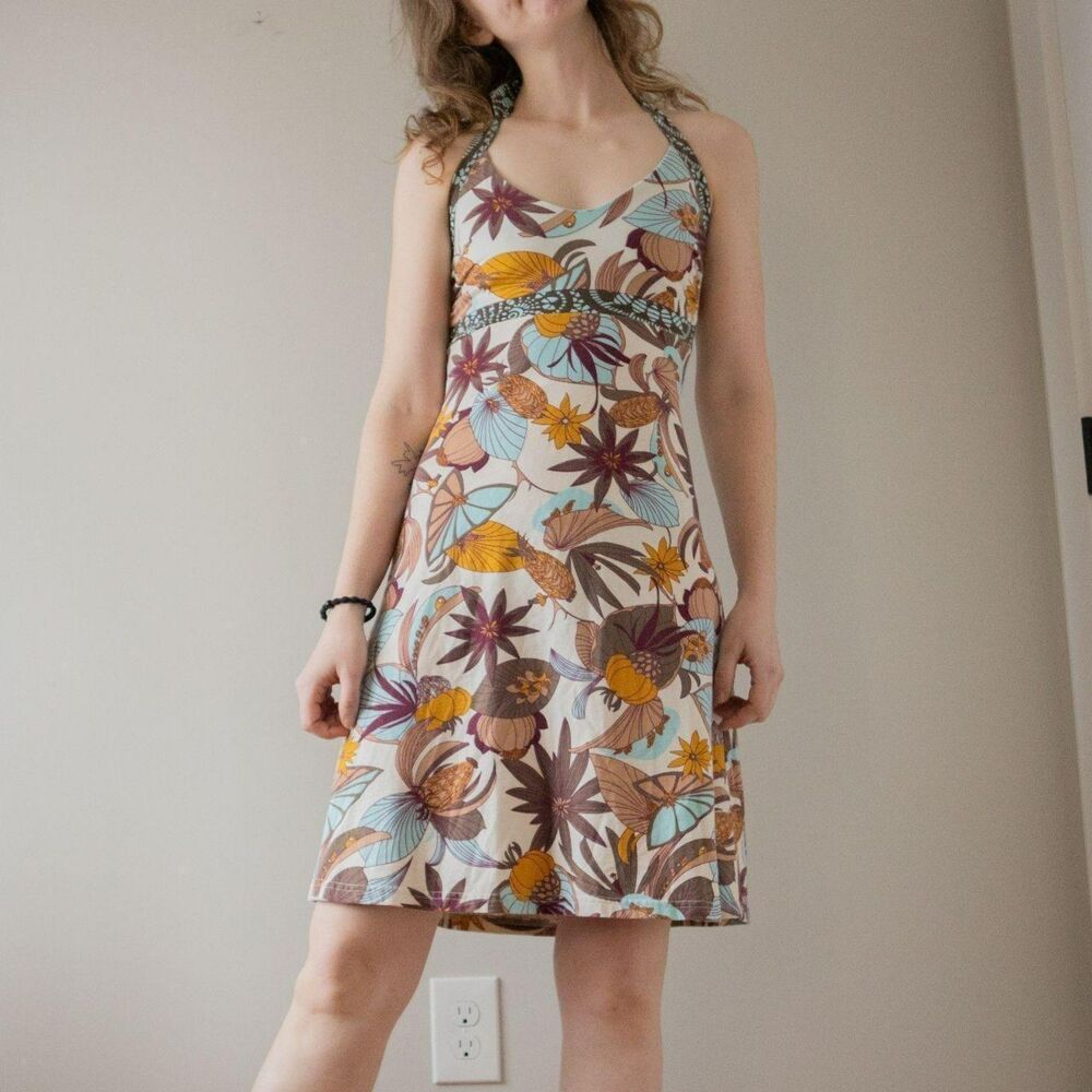 Patagonia Floral Multicolor Sustainable Cotton Halter Tropical Women's dress